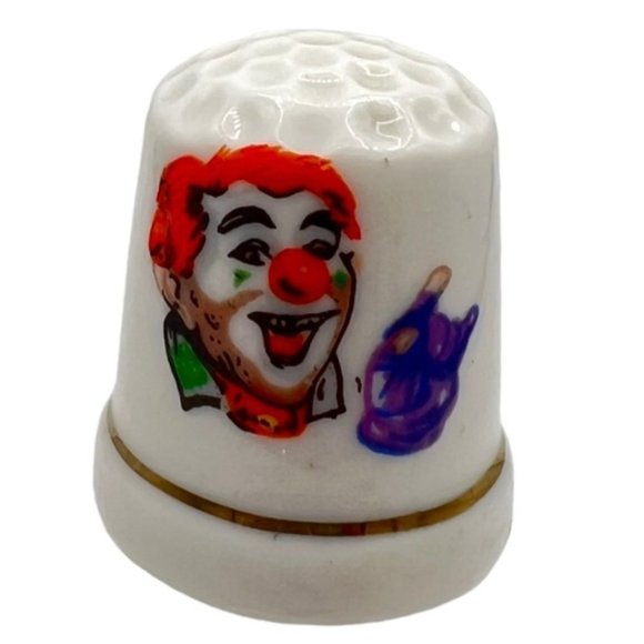 Clown Thimble Bone China Porcelain Lot of 6 Vintage - Picture 6 of 10